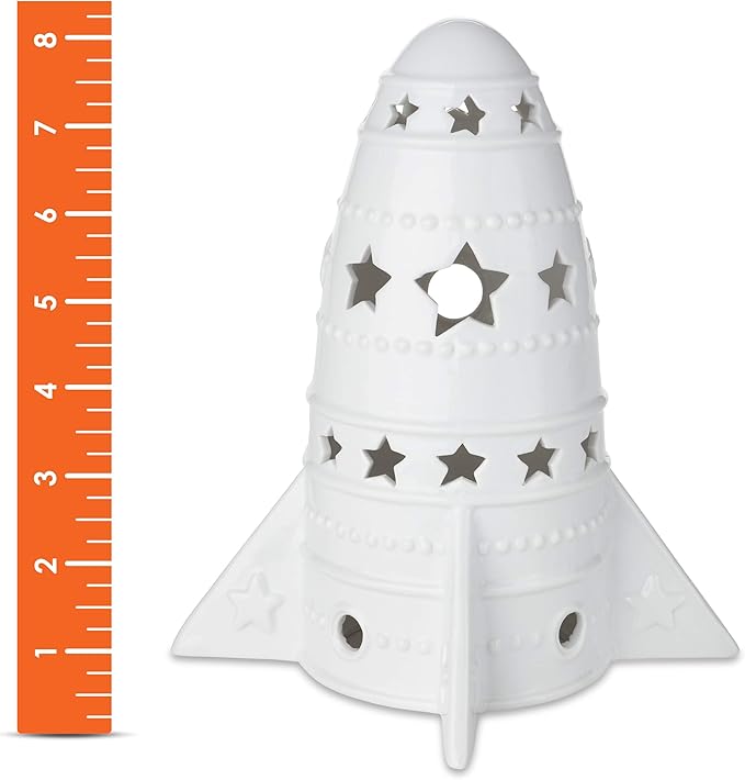 MindWare Paint Your Own Porcelain: Rocket Light with 2 Tea Lights, 12 Paints & 2 Brushes - Creative paintable Pottery Crafts & Gift Kits for Kids