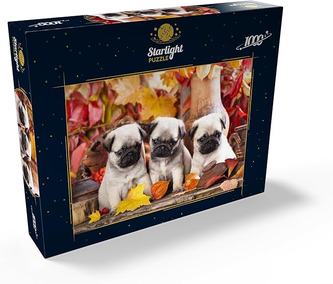 MyPuzzle Pug Puppies - Premium 1000 Piece Jigsaw Puzzle - Made in USA
