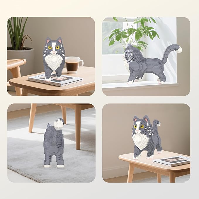 Larcele Micro Building Blocks Set, DIY Mini Building Toy Bricks for Age Over 12 Years, 1834 Pieces KLJM-05 (Maine Coon Cat)