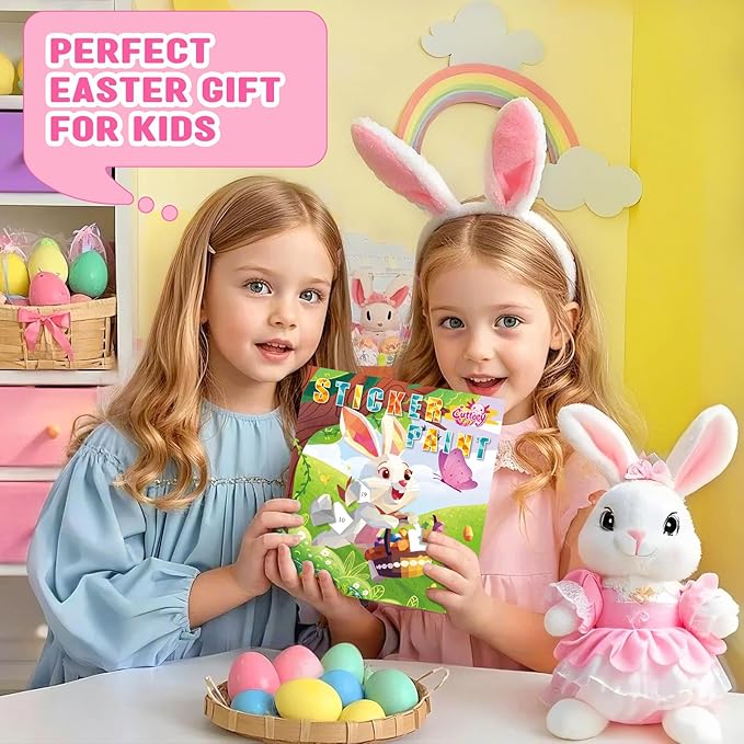 CutteeyFyry Paint by Number Sticker Book for Girls Kids - Road Trip & Airplane Activities Toys, Easter Basket Stuffers, Bunny Egg Unicorn, Birthday Gifts, Travel Essentials for Toddlers & Car Rides