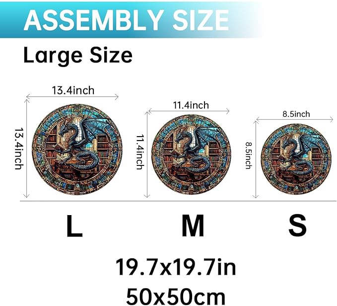 Jigfoxy Wooden Puzzles for Adults, Dragon's Library Wood Puzzles Adult, Unique Animal Shape Wooden Jigsaw Puzzles for Adults, Birthday Gifts for Puzzle Lovers, Family (M-11.4 * 11.4in-200pcs)