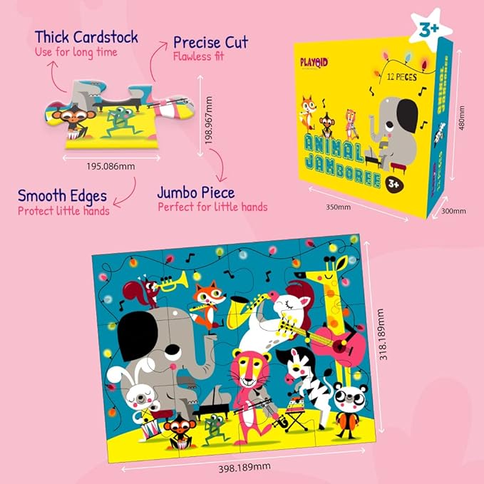 Wildlife Forest Animals Musical Instruments Jumbo Oversized Pieces Jigsaw Puzzle for Toddlers Age 2+ Kids | Children Learning Preschool Educational Toys Themed Birthday Party Favors