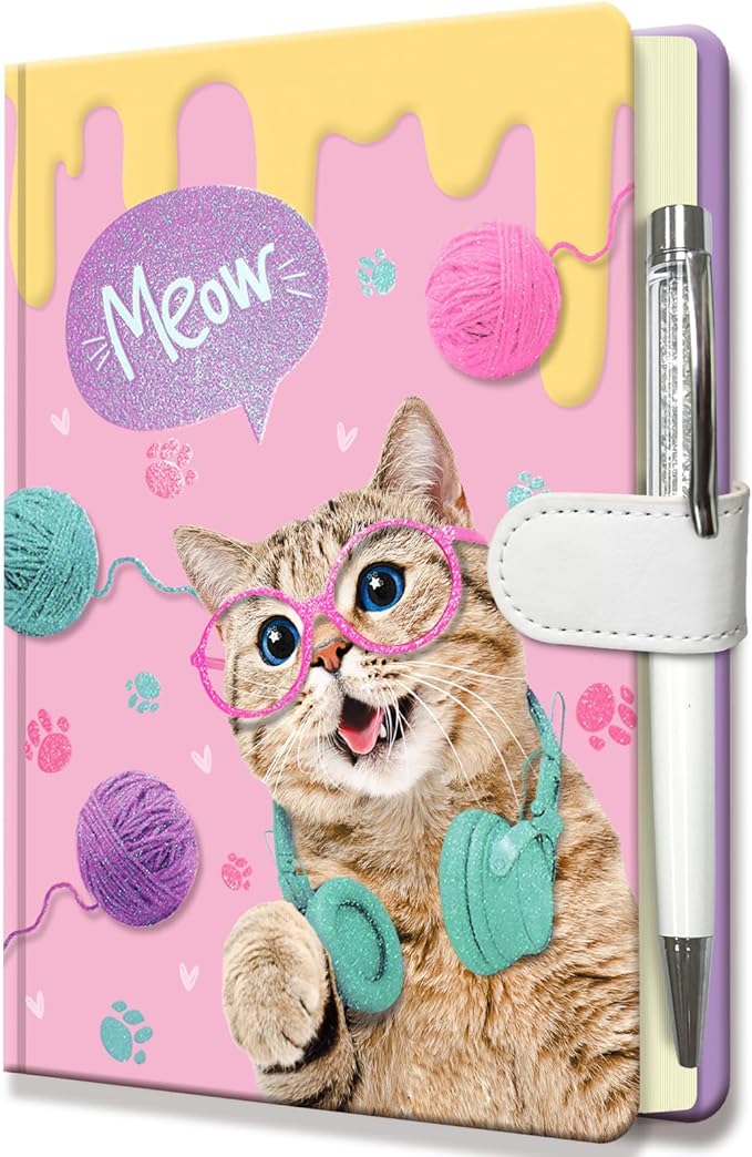 Cat Journal for Girls - Gift for Kids - Diary with Pen & Magnetic Closure, 192 Pages for Writing, 5.3"x7.5" Hardcover Lined Notebook