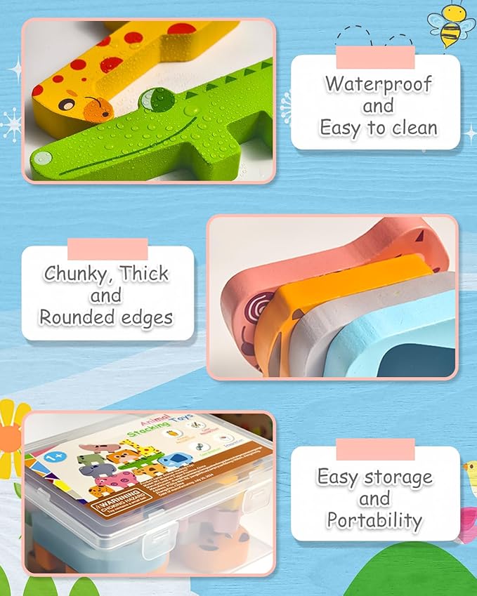 Montessori Toys for 1 2 3 4 Year Old Boys Girls, Toddler Toys Age 2-4, 10 Pack Wooden Animal Blocks Sorting & Stacking Education Toddler Puzzles Toy,1 2 3 4 Year Old Girl Boy Birthday Gifts