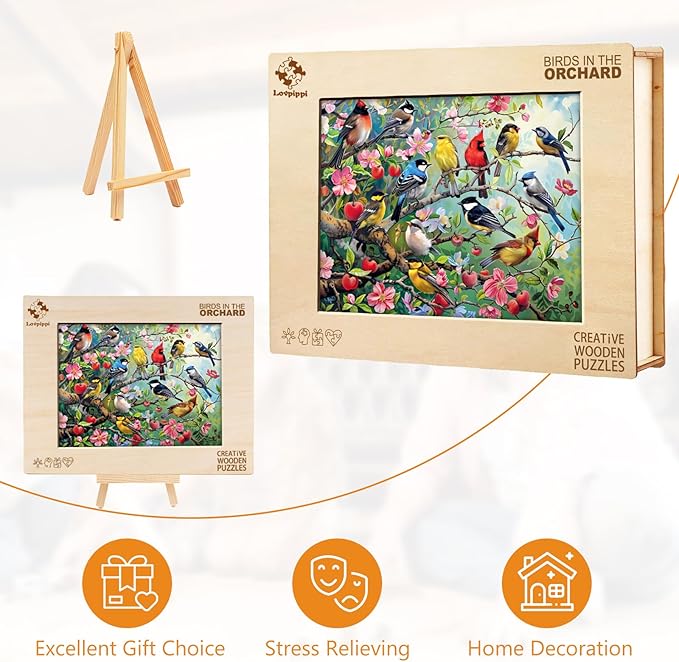 Wooden Puzzles for Adults, Wooden Jigsaw Puzzles for Adults Kids, Birds in The Orchard Unique Shaped Wood Puzzles Adult, Creative Birthday Gifts for Friends Family Game (11.4 * 8.4in 180pcs)