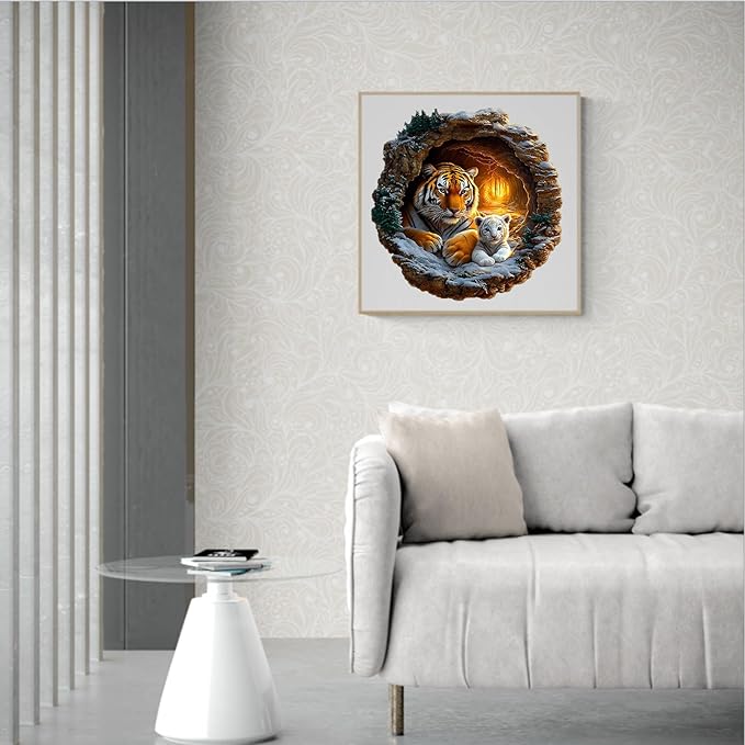 Wooden Puzzle 3D Visual Effect Lion Unique Shape Advanced Wood Puzzle for Adults,Holiday Birthday Gift,Craft kit (Tiger Family, Medium)