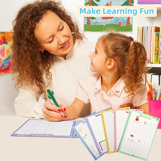 Complete Handwriting Practice for Kids, Grooved Writing Book Magic Copybook, Reusable Writing Practice Calligraphy Workbook, Kindergarten Preschool Learning Activities(Set of 5 books)