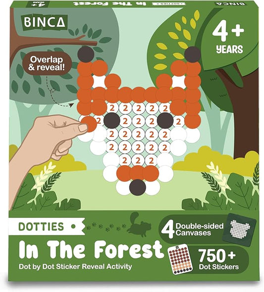 BINCA Dotties Dot Art Activity Kit, 750+ Stickers, Forest Animals Mess-Free Activities, DIY Dot Sticker Art for Toddlers, Kids Travel Activities, Craft Kits & Gifts for Boys & Girls Ages 4,5,6,7