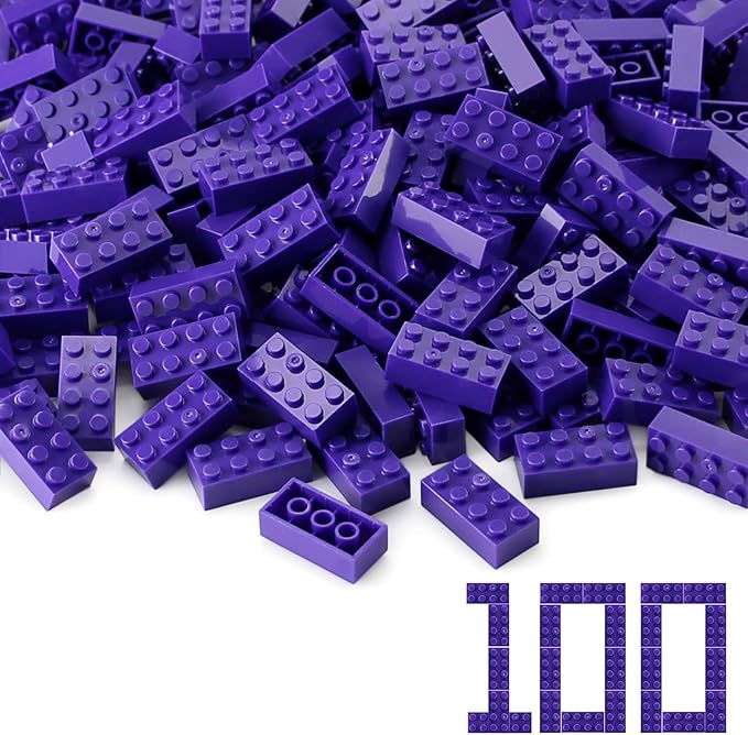 Feleph 100pcs 2x4 Bricks Dark Purple Pieces Parts Classic Building kit Creative Play Set Basic Blocks Toy Accessories Compatible with 3001 Major Brands