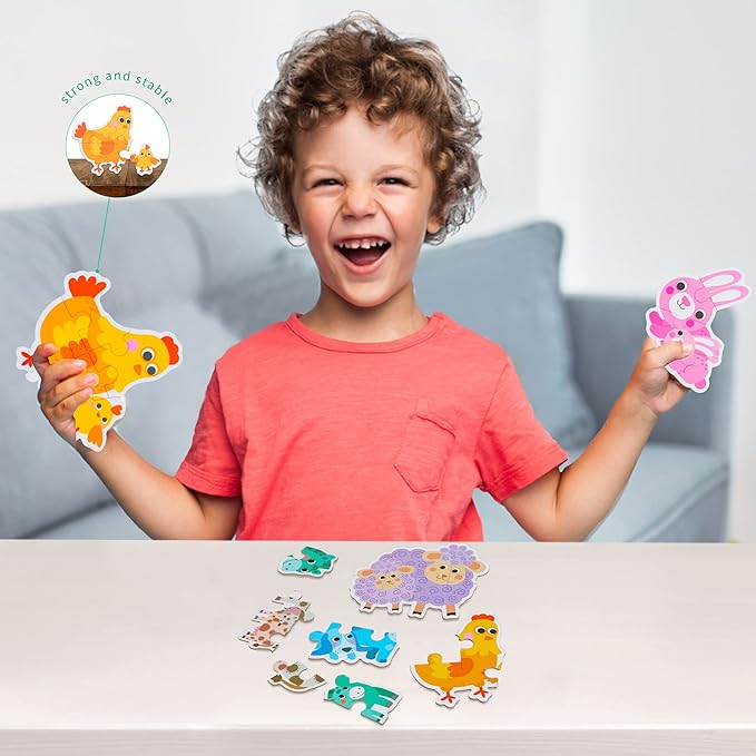 FLYINGSEEDS 6 Packs Parent-Child Themed Wooden Jigsaw Puzzles for Toddlers Ages 1-3, Level-Up Puzzles for Beginner, Montessori Learning Toys Preschool Family Activity for Kids Ages 2-5