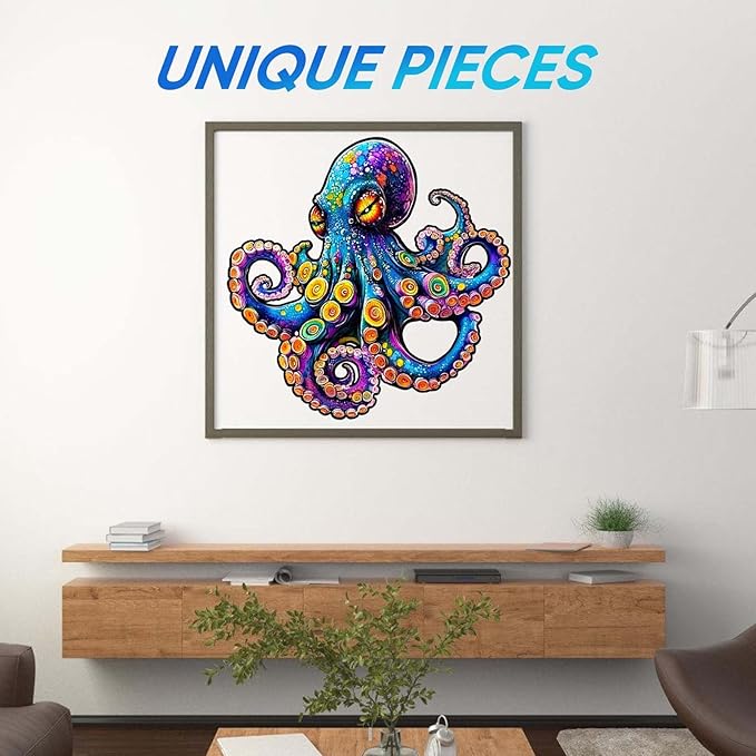 Wooden Jigsaw Puzzle, 200 Pcs Unique 3D Shape Jigsaw Puzzles, Wood Puzzle Gift Box Packing, Medium Size Letter, Creative Gift for Adults and Kids, Fun Challenging (EA4Octopus, 200PCS)