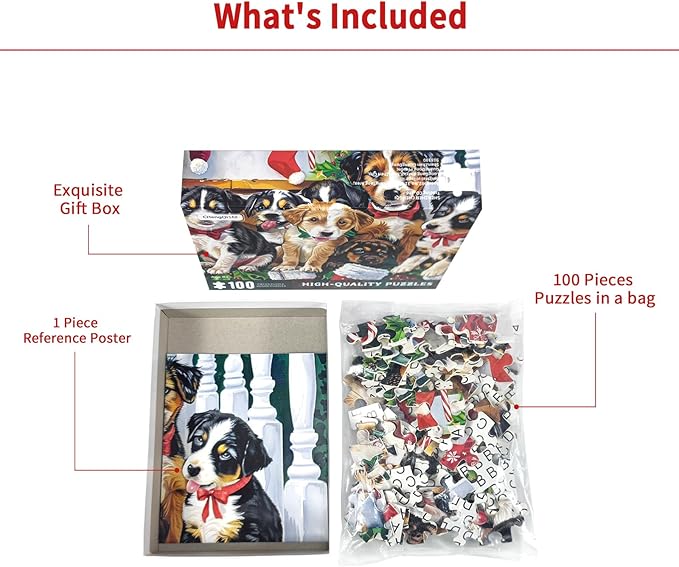 Christmas Puzzle 100 Piece Puzzles For Kids Christmas Dogs Puzzle 100 Piece Puzzle Christmas Puppies Puzzles 100 Piece Puzzles For Adults Christmas Puzzles Puppies 100 Piece Puzzles For Kids Ages 6-10