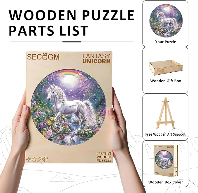 Wooden Puzzles for Adults - 200 Pieces Wooden Puzzle Fantasy Unicorn - Unique Animal Shape Wood Cut Puzzles - Eco-Friendly Home Office Decor (M-11.4 * 11.3in)