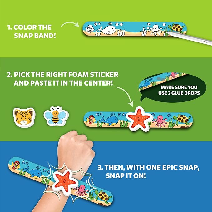 Skillmatics Craft Activity - Snap Bandz, Animals, DIY Jewelry Art & Craft Activity, Mess-Free, Creative Kit, 8 Bands (8.6"), Gifts for Boys & Girls Ages 4, 5, 6, 7, 8, 9, 10