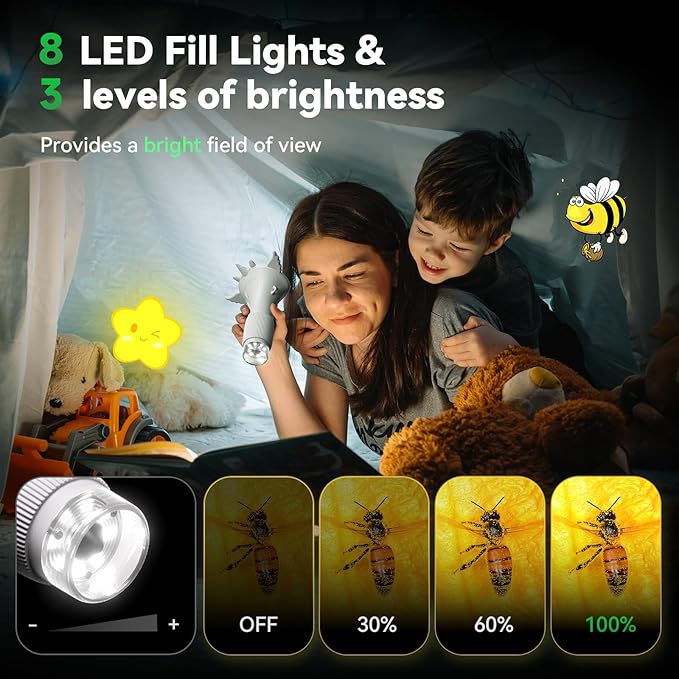 HP40 IPS Microscope for Kids: [Easy and Fun] 2" Portable Handheld Kids Microscope Miniscope, Pocket Mini Scope Educational Science Kit, Christmas Birthday Gifts for Kids, PC View, White