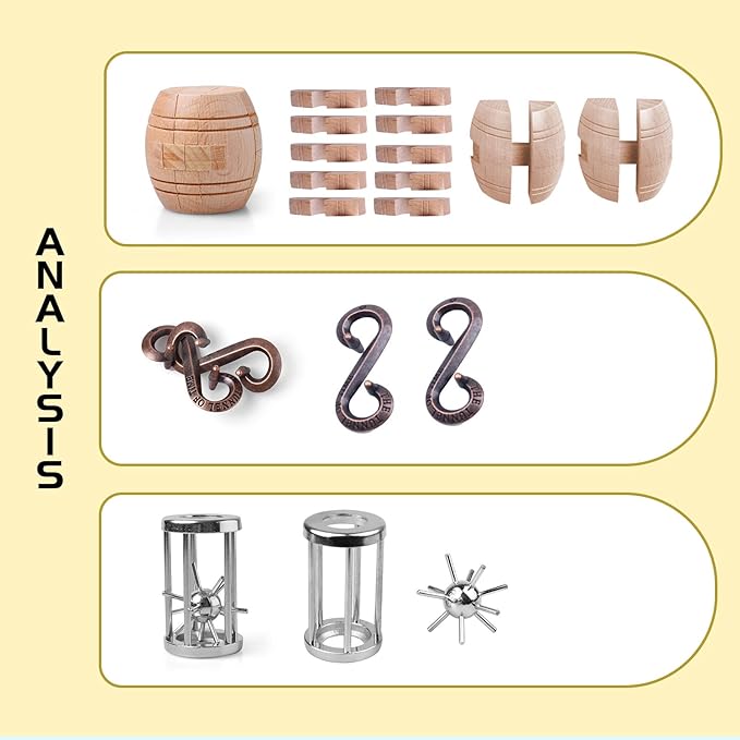 Brain Teaser Puzzle Unlock Interlock Puzzle IQ Test Toy 3D Wooden and Metal Brain Teaser Toy Puzzles for Kids Teen and Adults