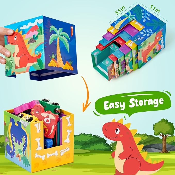 Toyssa Wooden Dinosaur Sorting and Stacking Toys for Toddler 1-3, Number Blocks Nesting Boxes with Magnetic Animals Train Set, Preschool Learning Montessori Toys for 1 2 3 Year Old Boys Girls Gift