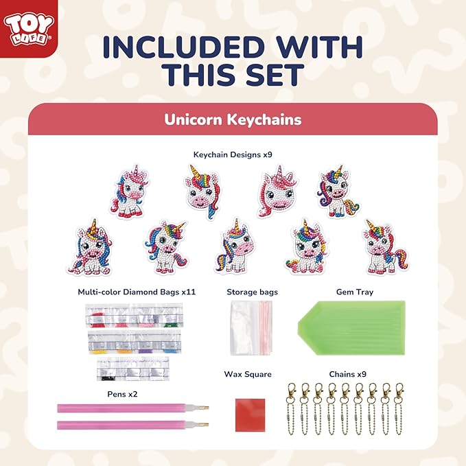 TOY Life Diamond Art Kits for Kids, 9PCS DIY Unicorn Diamond Painting Kits Keychains for Girls, Diamond Dots Gem Art for Kids 4-8 8-12