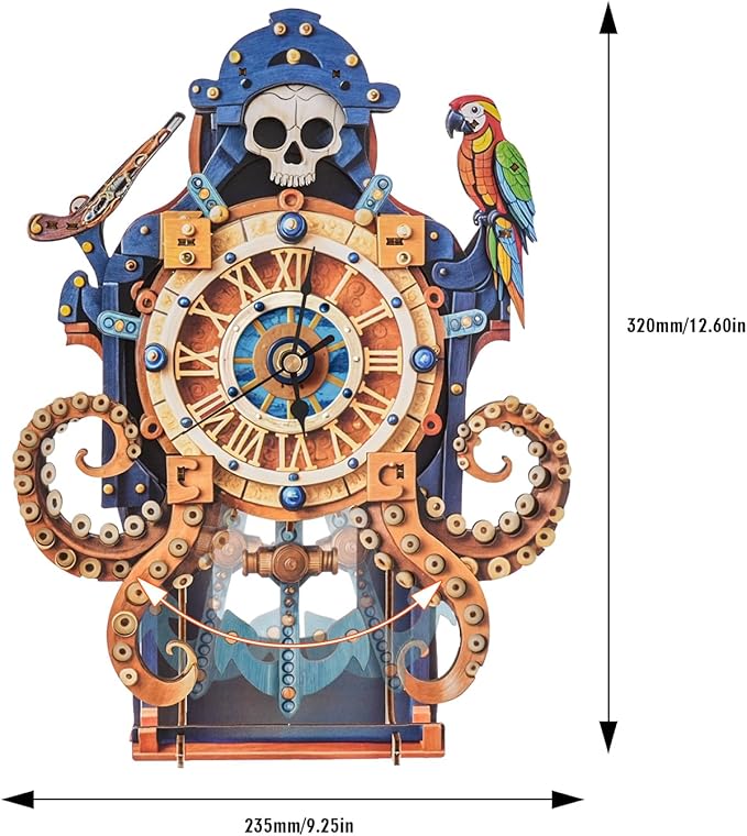 3D Wooden Puzzles for Adults - Octopus Sea Monster Clock, Wooden 3D Mechanical Wood Model Kit, DIY Model Kits for Home Decor, Good Gifts Idea for Family and Friends