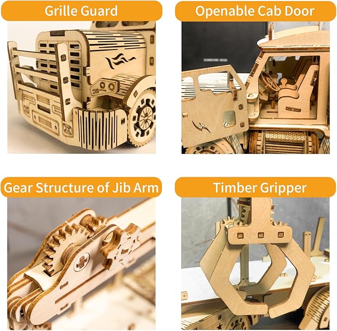 3D Wooden Puzzle Crane Truck for Adults, Large Timber Truck Logging Truck with Loading Crane, Mechanical Engineering DIY Wooden Models, Unique Gift for Kids Birthday Christmas (Crane Truck LG)