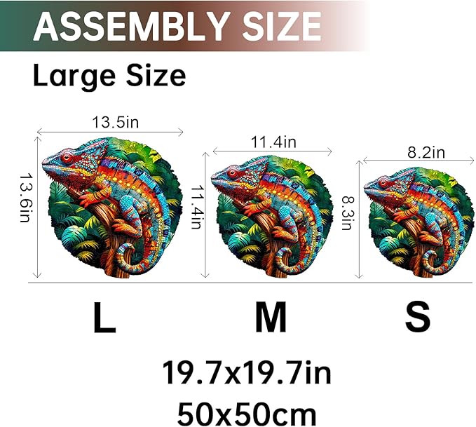 Jigfoxy Wooden Puzzles for Adults, Chameleon Wood Puzzles Adult, Unique Animal Shape Wooden Jigsaw Puzzles for Adults, Birthday Gifts for Puzzle Lovers, Family, Friend (L-13.6 * 13.5in-300pcs)