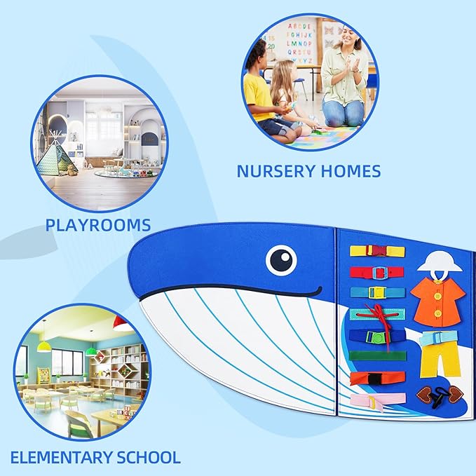 Whale Montessori Busy Board Toddler Busy Board, Foldable Montessoris Toys for 3+ Years Old, Activities Sensory Toys for Toddler Wall Panel﻿