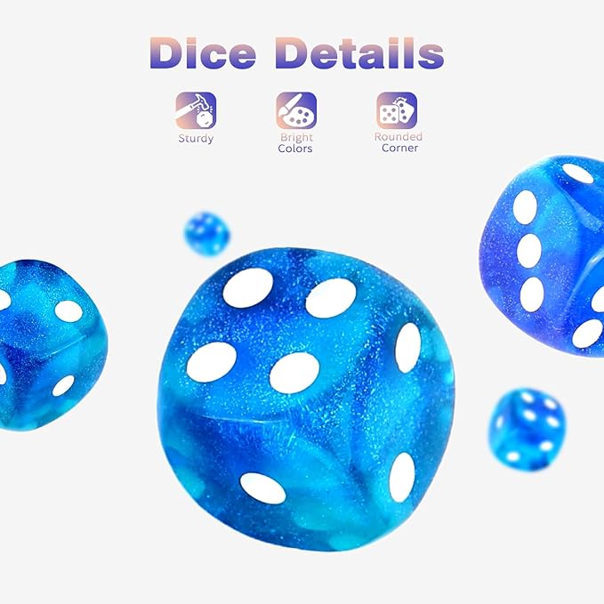 36 Pieces 12mm 6 Sided Mini Dice Set,Two Colours Glitter D6 Game Dice Set,6 Sided Standard Game Dice for Board Games Dice Games Classroom Teaching Dices Game,with Portable Gaming Box(Blue & Green)