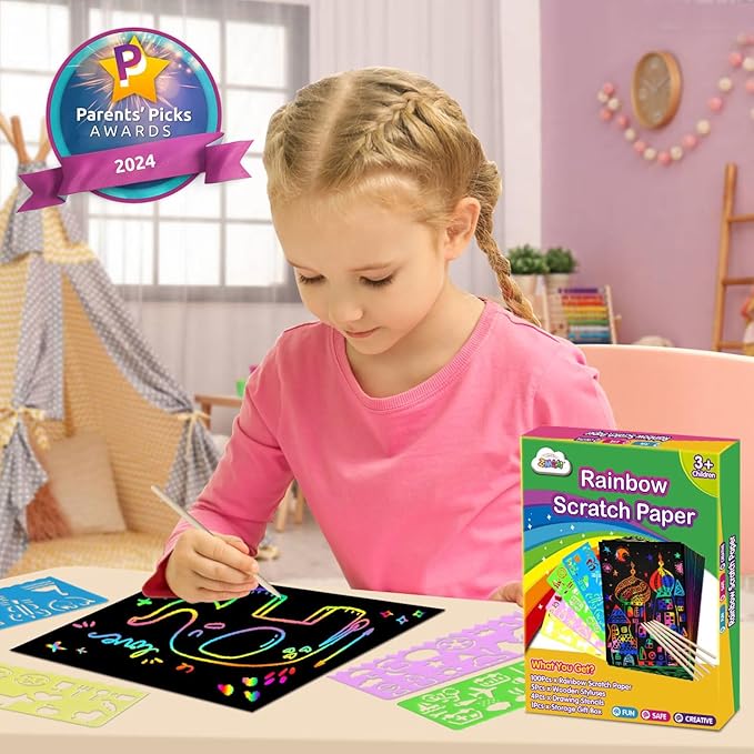 ZMLM Rainbow Scratch Paper Kit: 117Pcs Magic Art Craft Stuff Supplies Black Drawing Pad for Age 3-12 Kids Children Girl Boy DIY Toy Activity Educational Party Faver Christmas Birthday Gifts