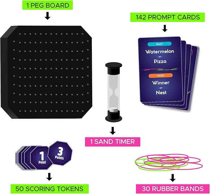 Uzzle Stretch & Sketch Peg Board Game, Expert-Level Challenges, Action Packed Rubber Band Game 3-6 Players, Ages 6+