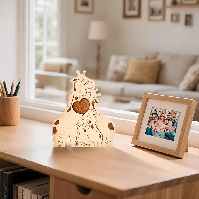 Wooden Giraffe Family Puzzle Games, Personalized 4 Name Puzzle for Home Crafts Decor, House Warming Birthday Party Gifts for Mom Dad Grandma Kids New Baby, Wooden Bear Family