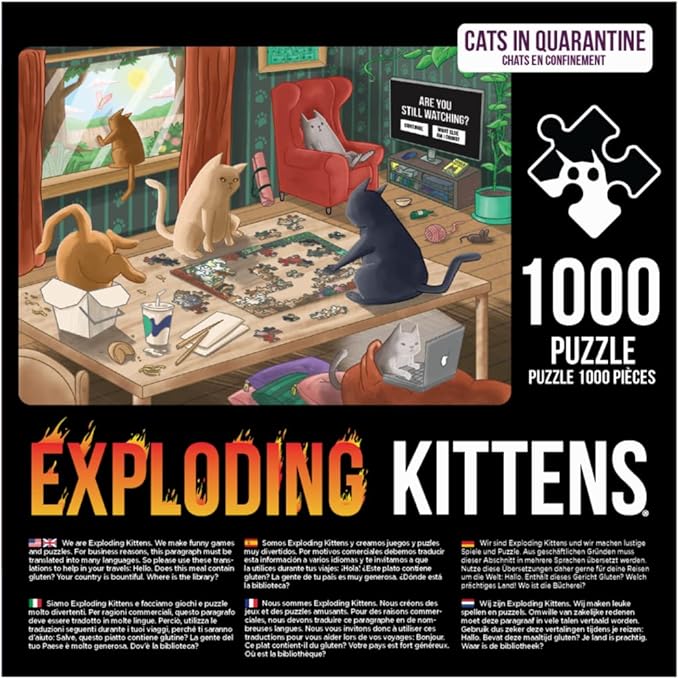 Cats in Quarantine Jigsaw Puzzle by Exploding Kittens - 1000 Pieces Jigsaw Puzzle for Adults, Teens, and Kids - Cat Puzzle, Funny Puzzle, Art Puzzle