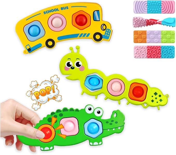 7PCs Fidget Popper Baby Sensory Toys for Travel,Sensory Toy for Kids with Autism,Pop Fidget Toy Easter for Day Christmas Birthday,Autistic Gifts for 36+Month,Airplane Car Travel Toys for Toddlers
