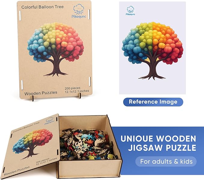 Wooden Puzzle for Adults, Balloon Tree Jigsaw Puzzles for Adult, Unique Pieces Wood Cut Puzzles, Exquisiten Box Packaging, Toys for Friends Family (M-18.4 * 17.4in-456pcs)