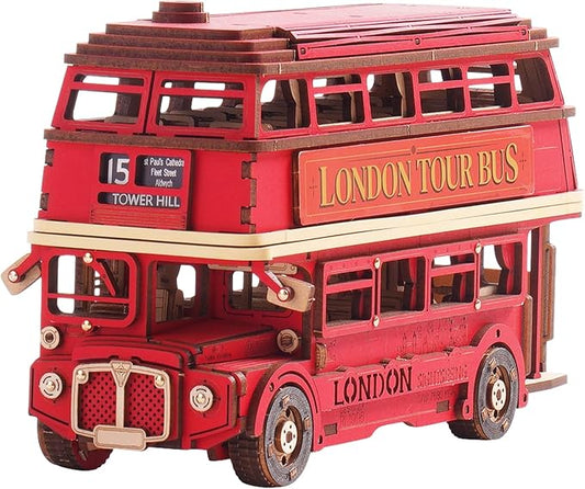 rowood 3D Puzzles for Adults,DIY Bus Toy Wooden Model Kit Building Set,Birthday/Christmas Gift for Adults-London Bus