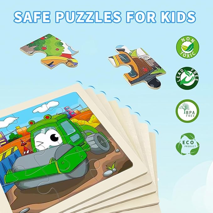 Wooden Puzzles for Toddlers 3-5,9 Pieces Jigsaw Puzzles for Kids Ages 3-5,Construction Vehicle Jigsaw Puzzle Preschool Learning Toy Gift for Boys Girls 3 4 5 Years Old