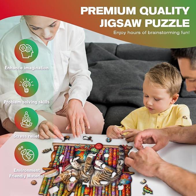 Wooden Puzzles for Adults - Dreamy Cat Wooden Jigsaw Puzzle - Unique Animal Shaped Wood Puzzles Adult - Christmas Birthday Gifts for Adults/Friends/Family - 190pcs 11.4 * 9.2in