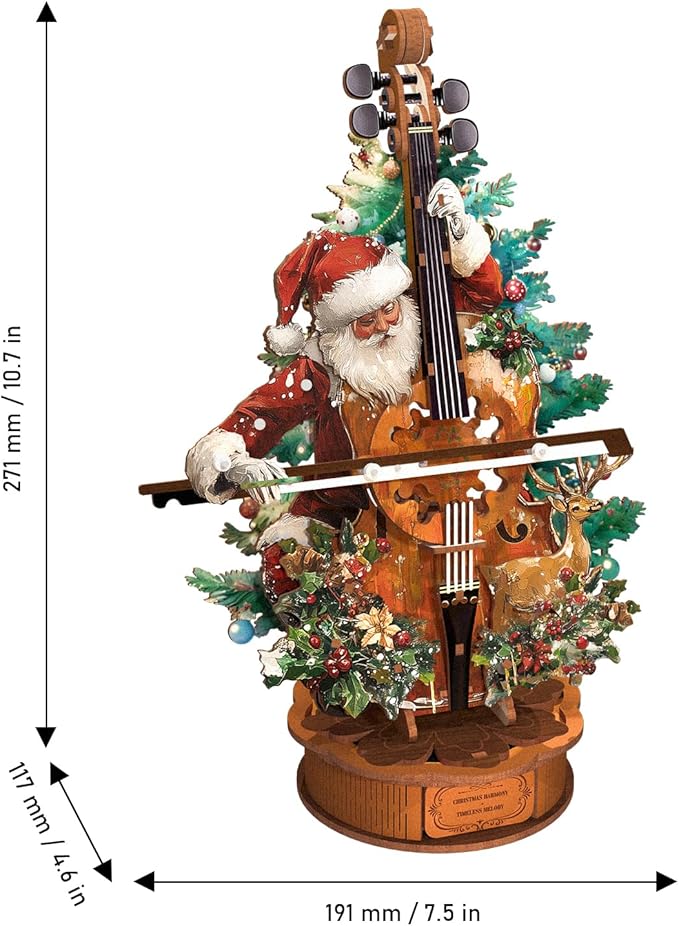 3D Wooden Puzzles for Adults, Christmas Cello Music Box, Model Kits for Adults, Wooden Building Kit Desk Home Decor, Hobbies for Men Women
