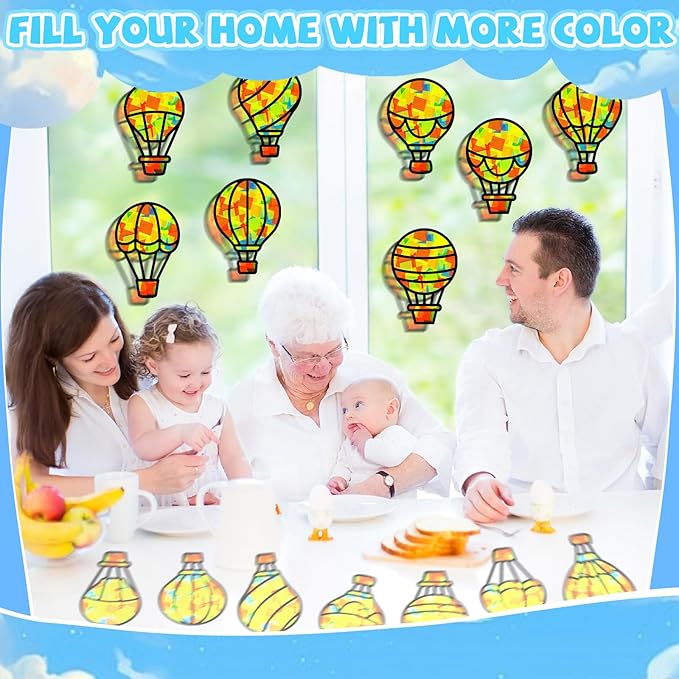 QOUBAI 32 Sets Air Balloons Suncatchers Craft Kit DIY Window Stained Glass Effect Hot Air Balloons VBS Paper Craft Home School Classroom Decoration Kid Birthday Gift Creative Art Project Activity Game
