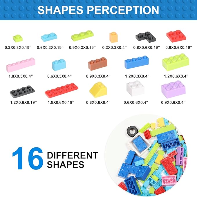 1000 Pieces Building Bricks, Classic Building Bulk Block for Kids with 12pcs Wheels Accessories, Windows, Doors, 2 Packs Studs Sticky Plate, Compatible with All Major Brands, Gfits for Kids