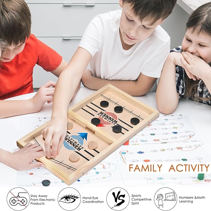 AMFLOWER Fast Sling Puck Game Large Size，Sling Puck Game for Kids & Adults, Fast-Paced Fun Board Games for a Party with Friends for Family Game Night, Desktop Battle, 22.4 * 12 * 1.45 Inch