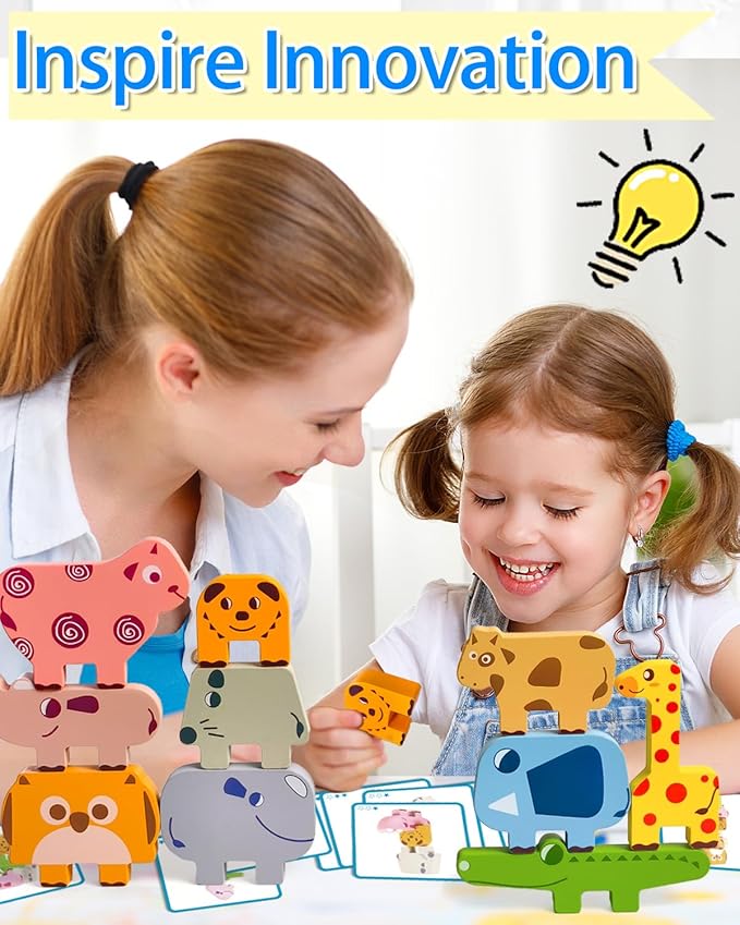 Toys for Toddlers 1-3, Montessori Toys for 1 2 3 4 Year Old Boys & Girls, Toy Age 2-4 0-2 Kids Baby, 1 2 3 Year Old Girls Boys Gifts, Wooden Animal Blocks Stacking Education Puzzles Toy