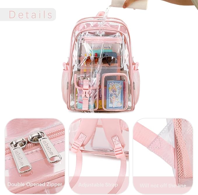 abshoo Large Clear Backpack For Girls Women School Bookbag Heavy Duty Transparent Backpack (Pink)