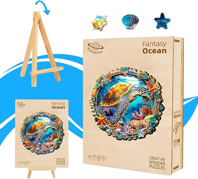 Wooden Puzzles for Adults - Fantasy Ocean Wooden Jigsaw Puzzle for Adults, Colorful Turtle Wood Puzzles Adult, Unique Animal Shape Ocean Puzzle, Wall Art Home Decor (L-13.2 * 13.1in- 255 Pieces)