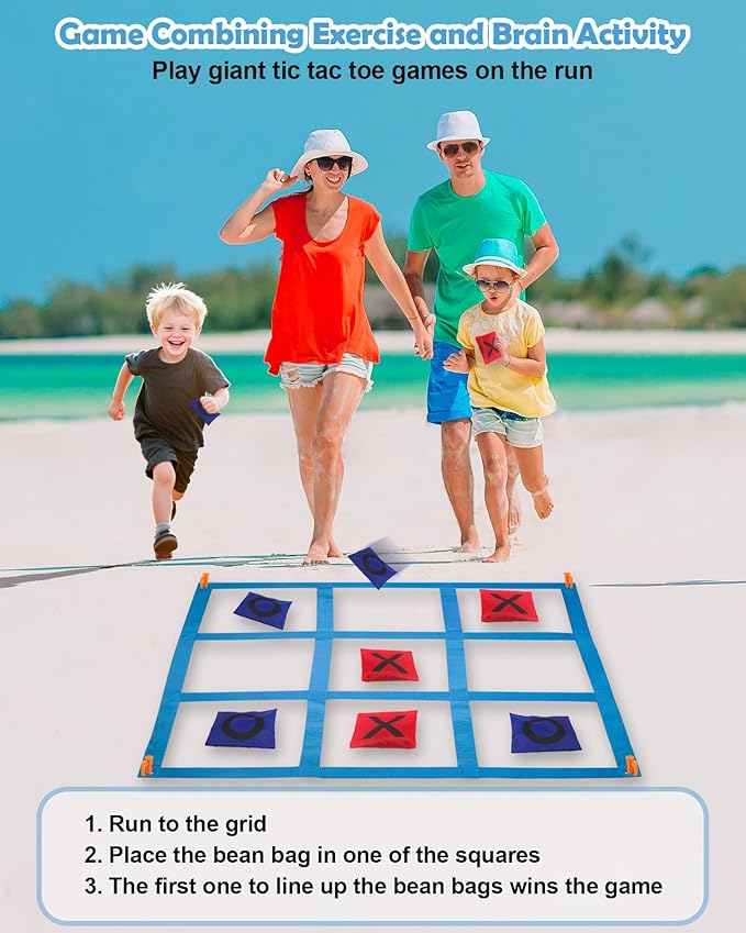 Outdoor Game Set, Kanosan Outside Giant Tic Tac Toe Bean Bag Toss Games,3 Legged Race Bands, Catch Tail Game, Field Day Birthday Party Family Reunion Carnival Yard Lawn Easter Games 28PCS