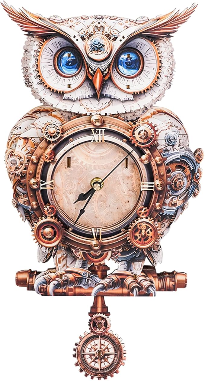 3D Wooden Puzzles for Adults Mechanical Owl Clock - Model Building Kit for Men Women Clock Puzzle Creative Craft Gift Home Deco for DIY Enthusiasts, Brain Teaser Building Set for Adults (Owl)