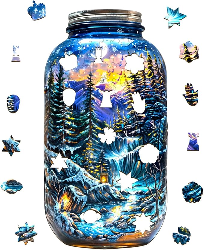 Wooden Puzzles for Adults - 200 Pieces Winter Dreamscape Wooden Puzzle - Unique Animal Shape Wood Cut Puzzles - Eco-Friendly Home Office Decor (M-11.4 * 11.7in)