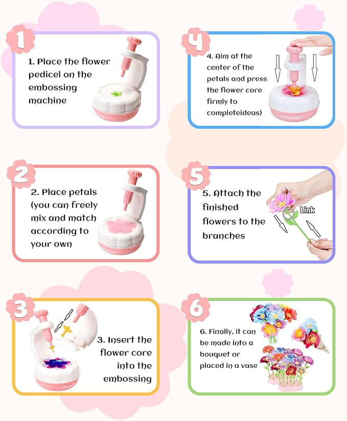 PERRYHOME Fabric Flower Bouquets Toys, 300+ Pcs DIY Flower Crafts for Kids, 2 Gameplays Educational Arts & Crafts Toy, Thanksgiving Birthday and Christmas Gift for 3 4 5 6 7 8 Years Toddler Girl