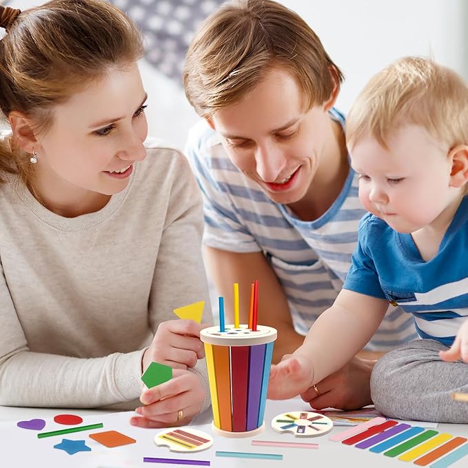 Montessori Toys for 1 2 3 Year Old, Wooden Color Sorting Stacking Toys for Toddlers 1-3 Year Old, Fine Motor Skills Developmental Sensory Toy Preschool Learning Toys 1-3
