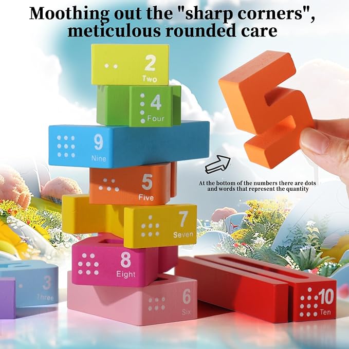 BESTAMTOY 20PCS Montessori Inspired Wooden Number Building Blocks-Wooden Blocks for 3+ Years Old Kids 1-10 Number Game Balance Competition Toy – Unlock Your Kids Potential