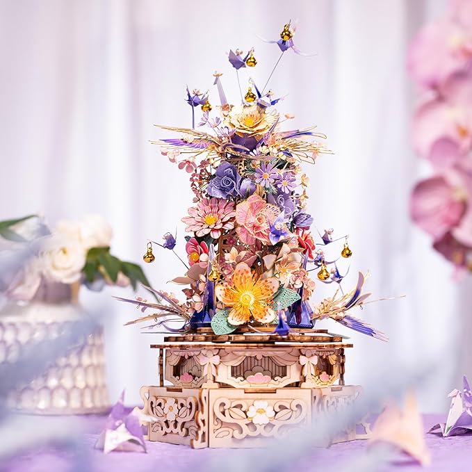 MU 3D Wood and Metal Puzzles Feast of Flower for Adults, Model Kits Building Night Light Puzzle DIY Set, New Year and Birthday Xmas Gift Home Decor